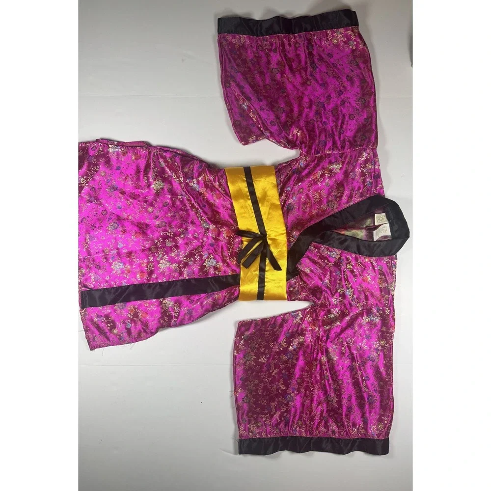 Pink Floral Kimono Robe Girls Small 3-4 Years Satin Costume Dress Up Yellow Sash